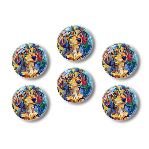 Glass Refrigerator Magnet 6Pcs Magnetic Fridge Sticker,Decor for Kitchen,Whiteboard,Cabinet,Abstract Dachshund In Vivid Hues
