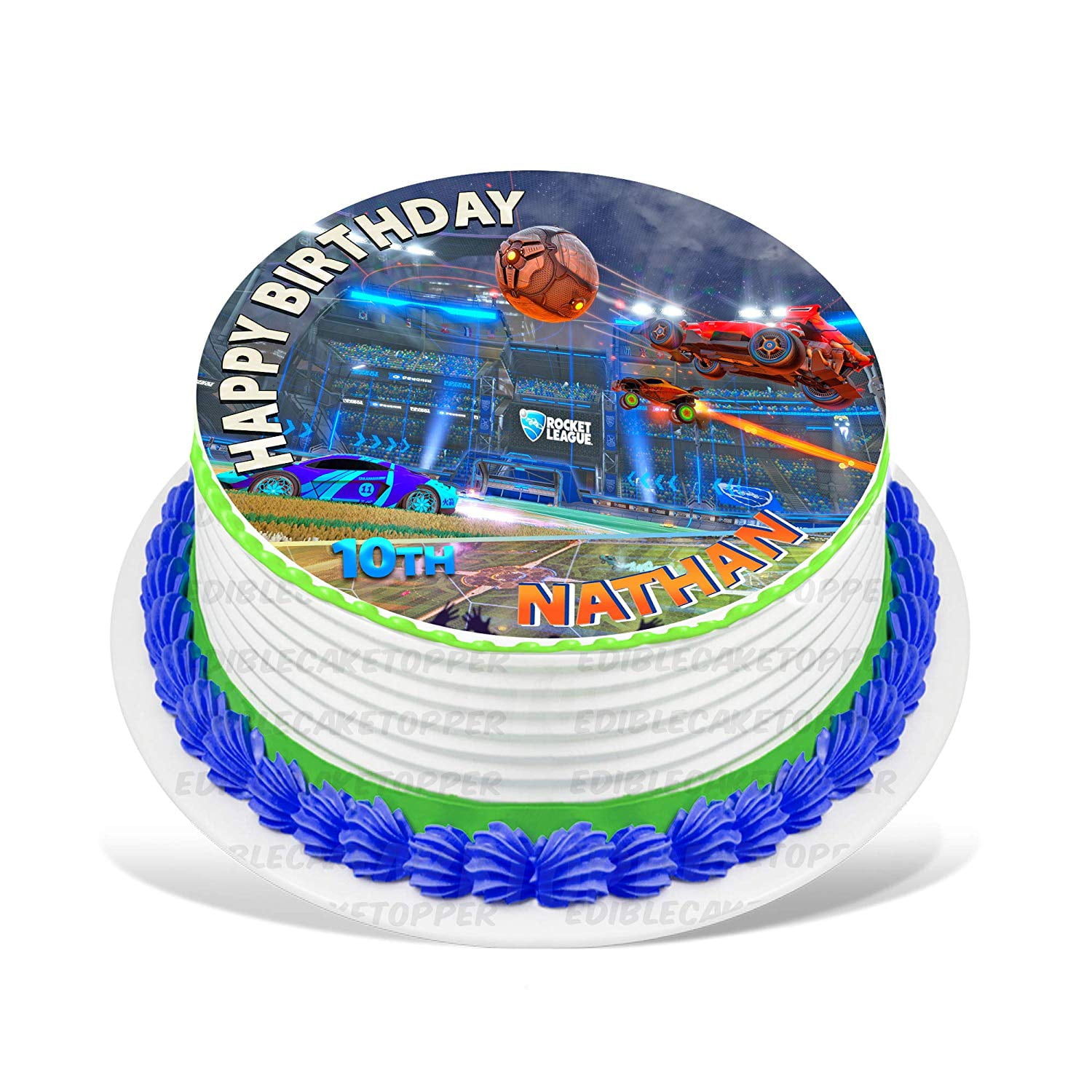Personalised Rocket League Car Birthday Cake Topper Double Sided Glitter Gaming 