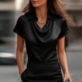 thumbnail image 2 of Women's Summer Tops BWASD Casual Silk Satin Short Sleeves Shirts Elegant Business Blouses Dressy for Go Out Workout Outfits Trendy 2026 Black S-5XL, 2 of 4