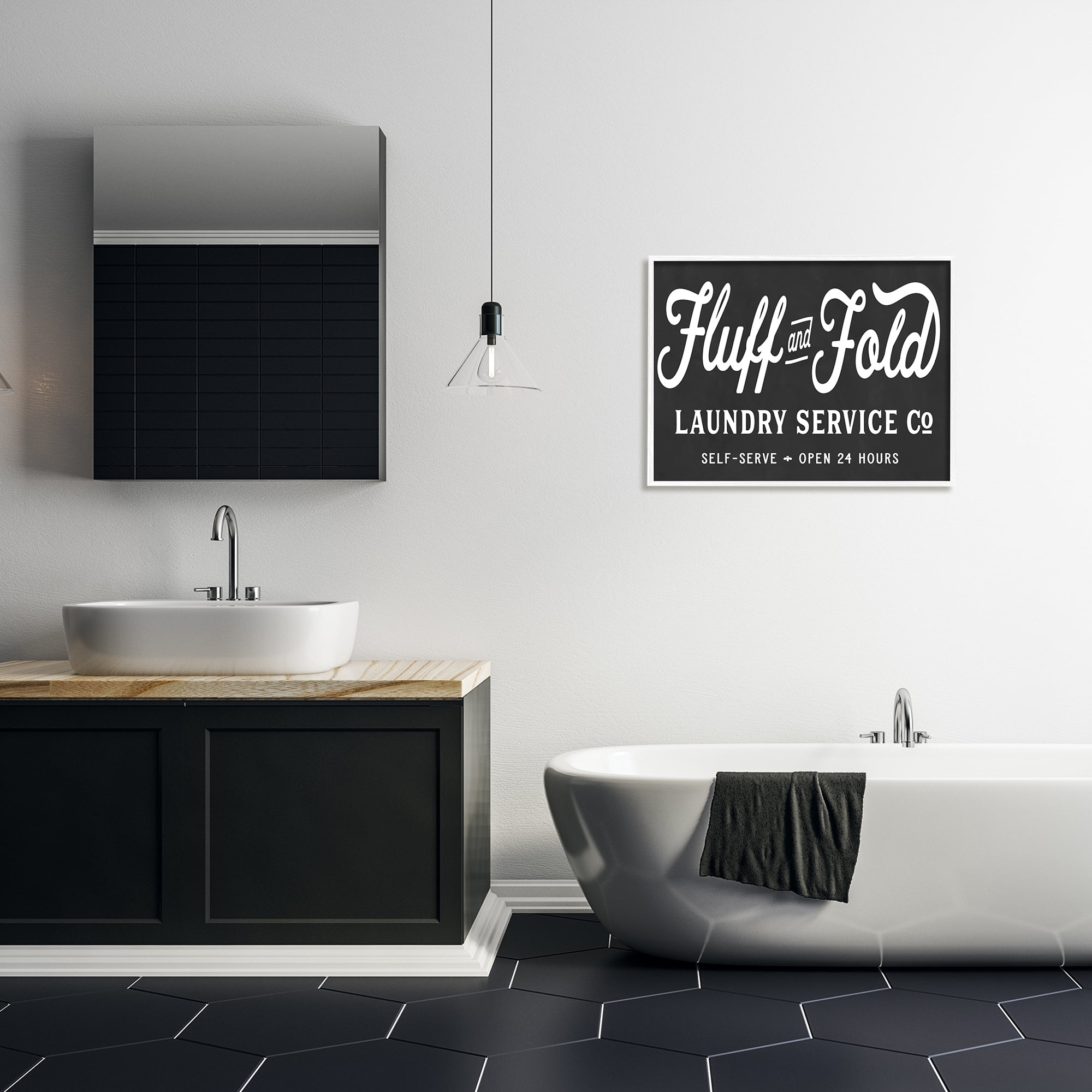 Stupell Industries Vintage Fluff and Fold Laundry Advertisement Black White Typography Painting White Framed Art Print Wall Art, 24 x 30