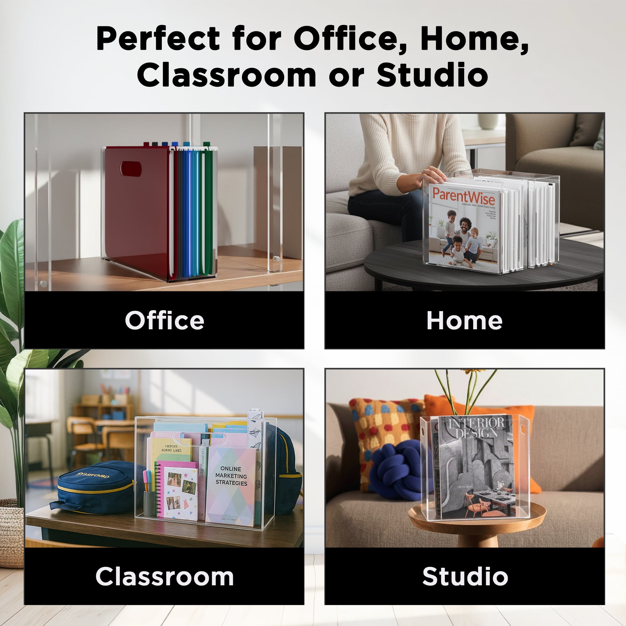 CLASSIC ACRYLIC File Organizer for Home and Office Organization, Clear, 10"x12.2"x5.5"