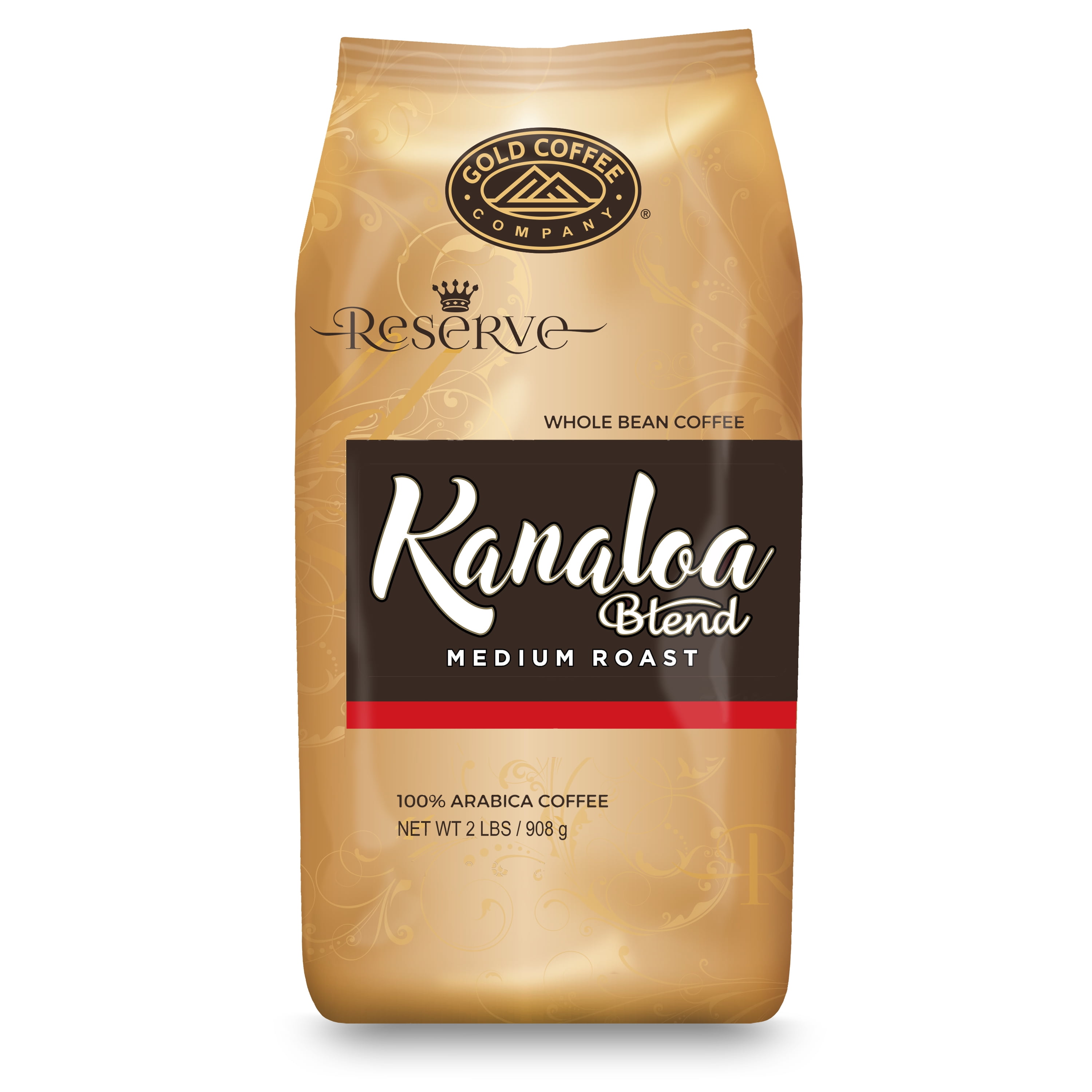 Gold Coffee Company Kanaloa Blend Whole Bean Medium Roast Coffee, 2lb (Pack of 2)