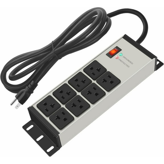Heavy Duty Power Strip Surge Protector 20 AMP, 8 Outlets 12 Gauge Industrial Shop Garage Metal Multiple Outlets, 6 FT Extension Cord 5-15P Adapter High Amp 6-20R T-Slot 20a for Appliance