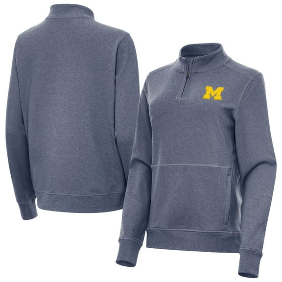 Women's Antigua  Heather Navy Michigan Wolverines Crush Quarter-Zip Jacket