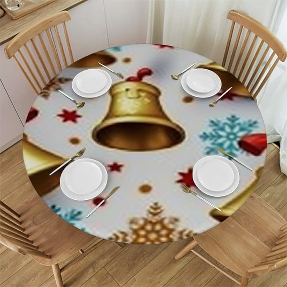 Christmas Fitted Tablecloth Round, Elastic Edge Polyester Decorative Table Clothes