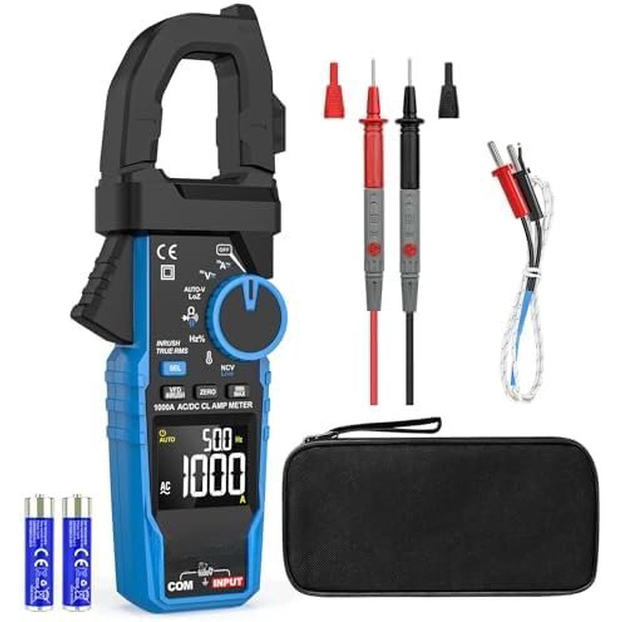 Inrush Digital Clamp Meter Multimeter - T-RMS 6000 Counts 1000A Amp Tester with VFD, LOZ, Measures NCV, Current, Continuity Capacitance Frequency Resistance, Temperature