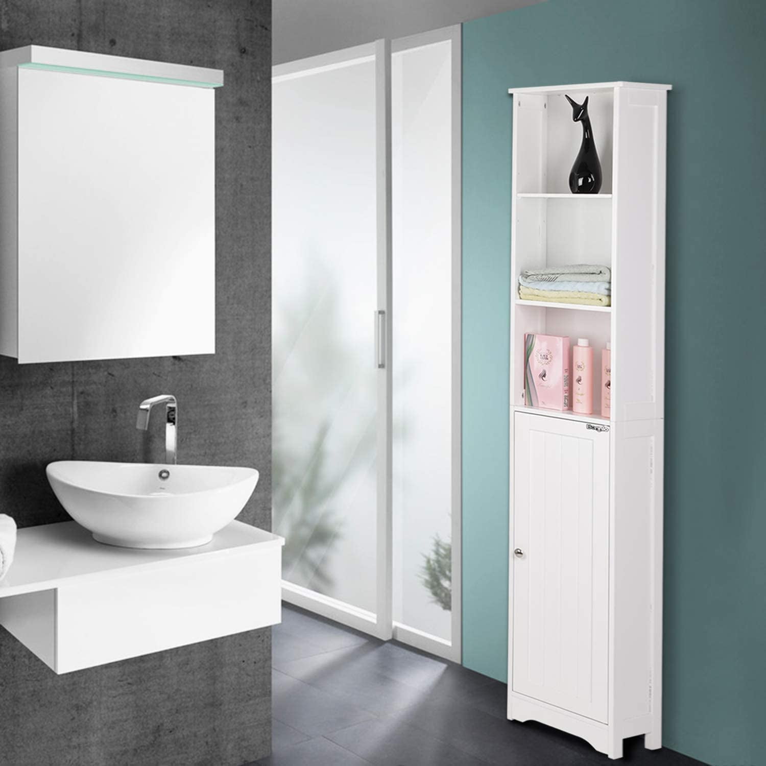 Quimoo Tall Bathroom Cabinet, Bathroom Storage Cabinet with Large
