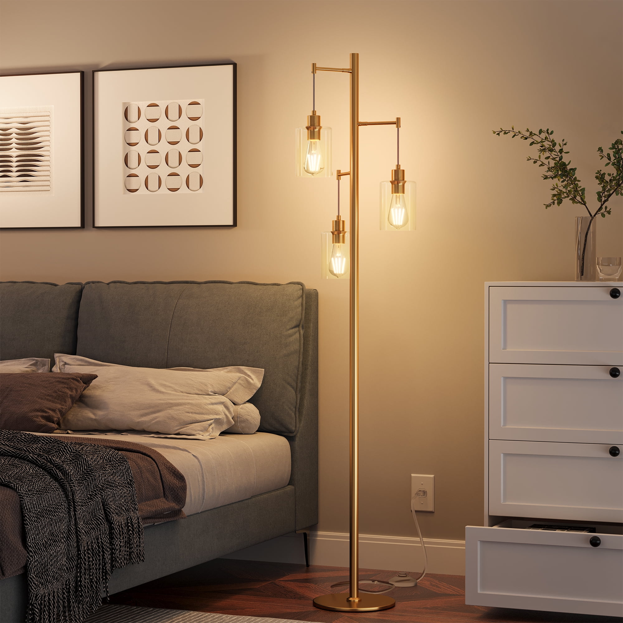 Uforic 3-Light Modern Tree Floor Lamp for Bedroom Office Living Room.(Bulbs Not Included)