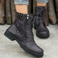 thumbnail image 3 of Womens Combat Boots Lace up Knitted Stretch Ankle Booties Waterproof Stitching Leather Platform Zipper Winter Riding Boots, 3 of 6