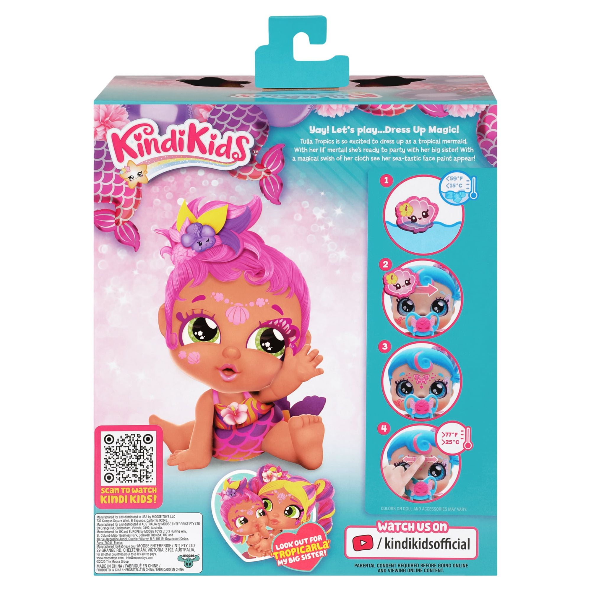 Kindi Kids Magic Baby Sister Baby Doll Tulla Tropics Mermaid with Face Paint Reveal, Girls, Ages 3 +