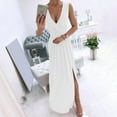 thumbnail image 3 of Bigersell Formal Dresses for Women Wedding Guest Women's Fashion Casual Loose Sleeveless Solid V-Neck Floor-Length Dress Women's Plus Sun Dress Style 10176, Female Mini Short Dresses White L, 3 of 6