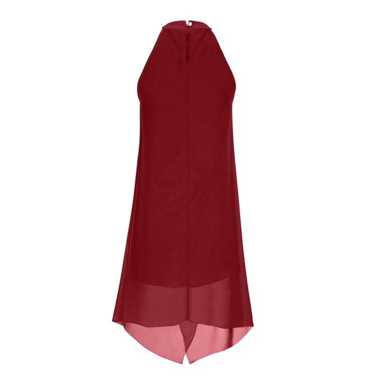Sakmal Dresses for Women Chiffon Tulle Solid Sleeveless Red Comfort Fit  Mid-Length Shift Dress - Walmart.com