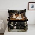 thumbnail image 5 of Homewish Vintage Halloween Candle Ghost Queen Comforter Set,Sofa Moon Forest Print Comforter Sets Queen,Dark Brown Orange Black,Black Reversible,3-Piece,1 Comforter and 2 Pillowcases, 5 of 7