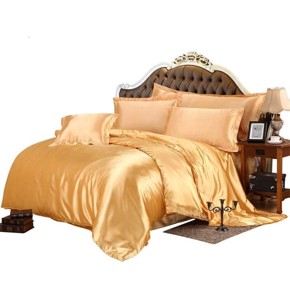 Kanak Bedding All-Season Ultra Soft 500 GSM Queen Size Silky Satin 7Pcs Comforter Set (Comforter   Fitted 15"  Flat   4 Pillow Case) Gold