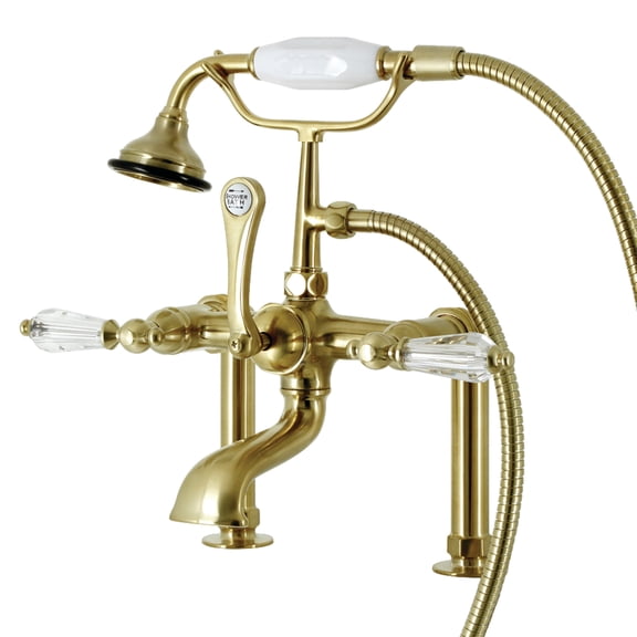 Kingston Brass AE103T7WLL Wilshire Three-Handle 2-Hole Deck-Mount Clawfoot Tub Faucet with Hand Shower in Brushed Brass