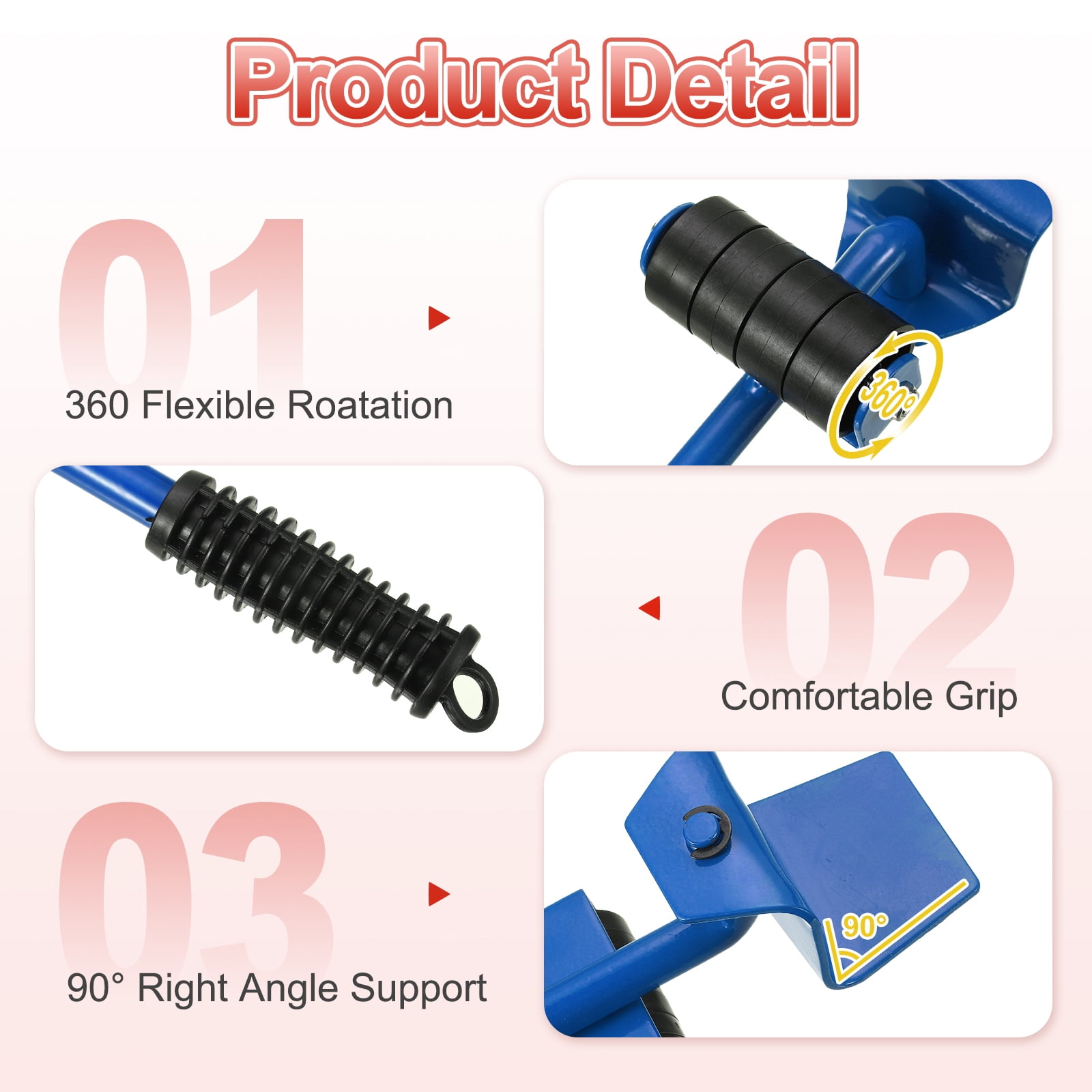 Uxcell Furniture Lift Mover Heavy Duty Furniture Mover Tool Set Movers Sliders with Adjustable Height Lifting Tool Lever Red