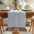 thumbnail image 1 of Wracra Rustic Linen Table Runner Farmhouse Style Table Runners 72 inches Long Embroidered Table Runner with Hand-Tassels for Party, Dresser Decor and Dining Room Decorations (Dusty Blue, 13"×72"), 1 of 6