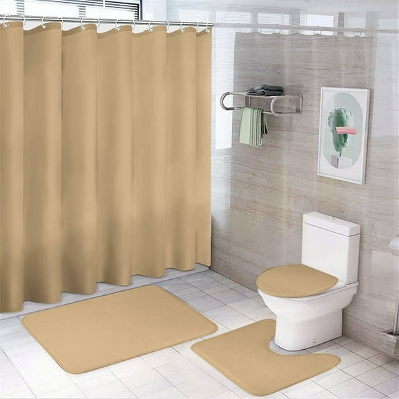 Shower Curtain Set 4 Piece include Shower Curtain and Rugs and Non Slip U Shaped Toilet Rugs Luxury Bathroom Decor Burlywood