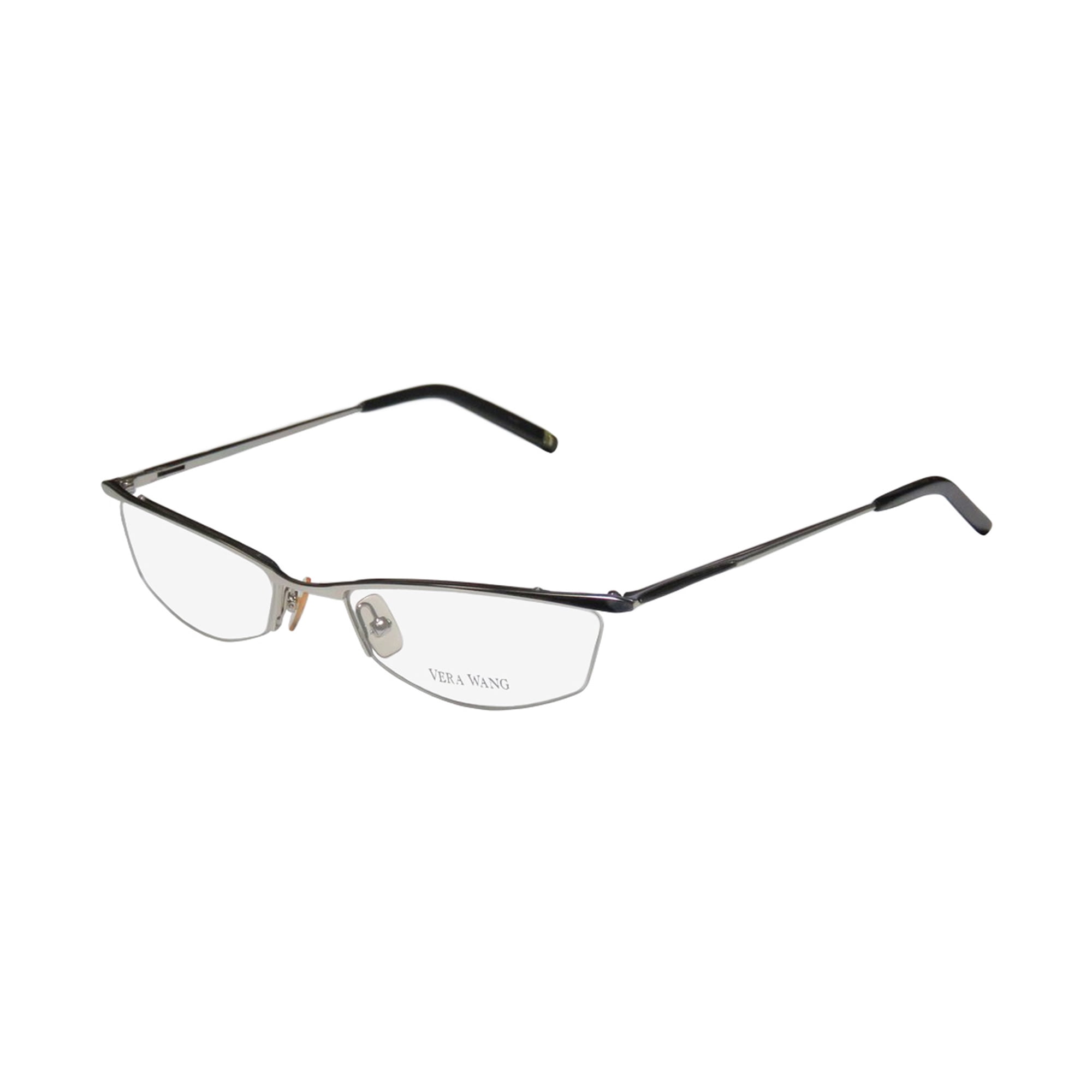 NEW VERA WANG V106 WOMENS/LADIES CAT EYE HALF-RIM CHROME / BLACK SCHOOL TEACHER LOOK ELEGANT CAT EYE FRAME DEMO LENSES 50-18-135 EYEGLASSES/EYE GLASSES