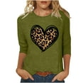 thumbnail image 2 of Fartey Valentines Day Shirts for Women Summer Crewneck 3/4 Length Sleeve Tops Fashion Cute Love Heart Graphic Tees Dressy Casual Tunic Blouses Army Green L, 2 of 4