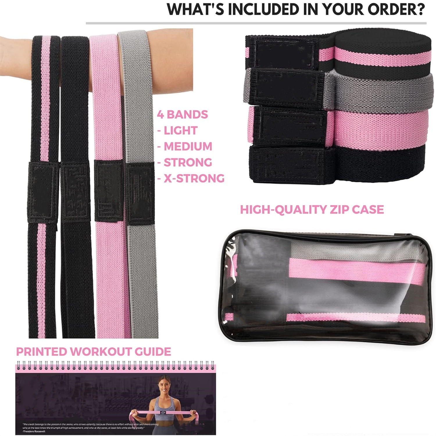 Long Fabric Full Body Resistance Bands Set of 4 and Pull Up Assistance Bands | Cloth Resistance Bands Loop with Fabric Exercise Resistance Bands Workout Guide