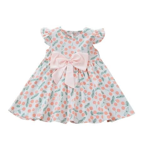 

QWERTYU Infant Baby Toddler Child Children Kids Fruit Sleeveless Sundress Bow Summer Dress Flutter Sleeve Dresses for Girl 6M-4Y 90