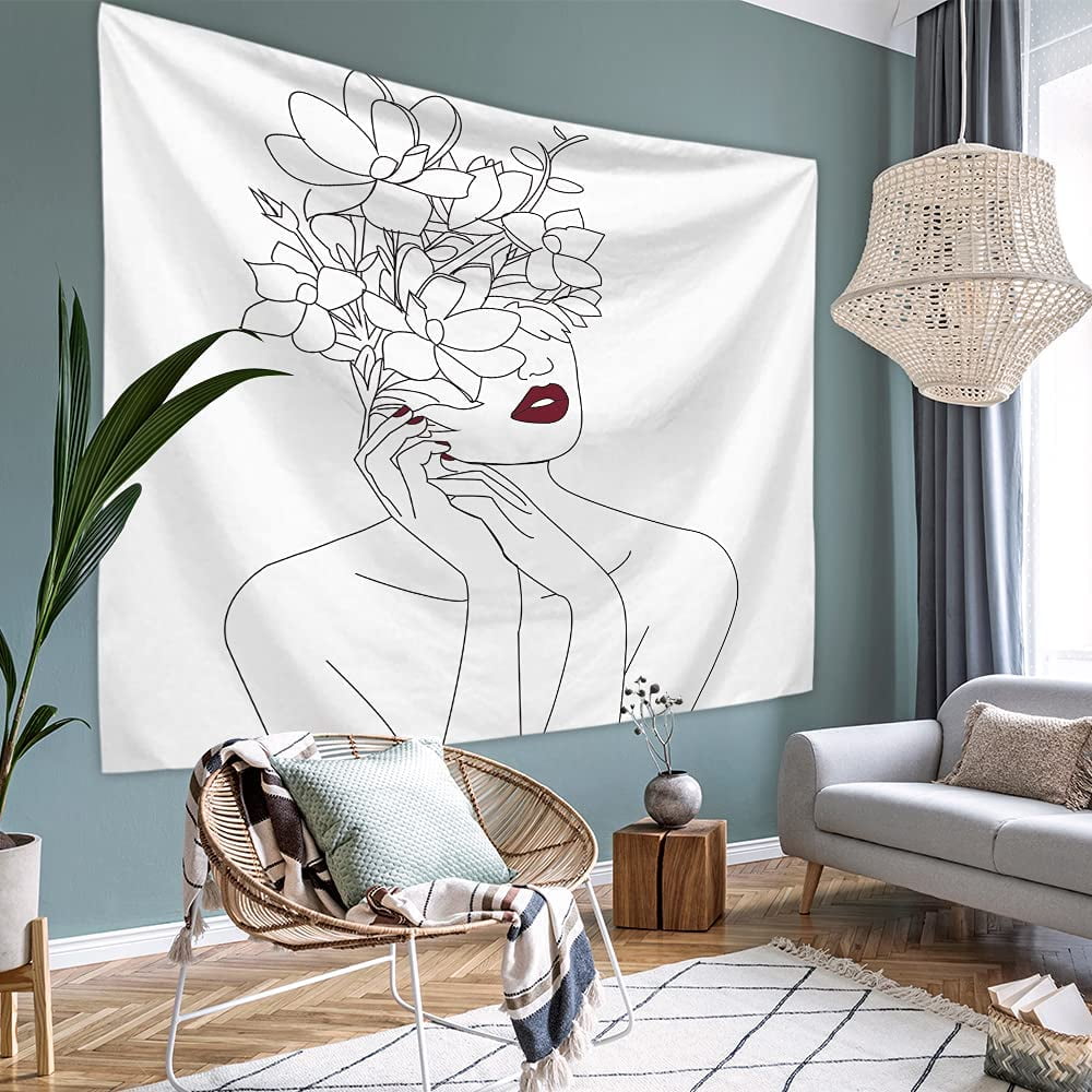JOYWEIAesthetic Tapestry Wall Hanging Simple Women with Flower Tapestry Black and White Tapestry as Wall Art and Room Decor for Bedroom Living Room Dorm Walmart