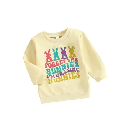 

Toddler Girls Boys Sweatshirts Easter Clothes Letter Embroidery Tops