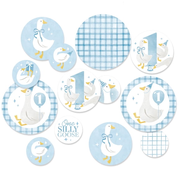 Big Dot of Happiness One Silly Goose Blue Large Confetti, Boy 1st Birthday Party Table Decorations, Giant Confetti Centerpiece - 27 Count Circles