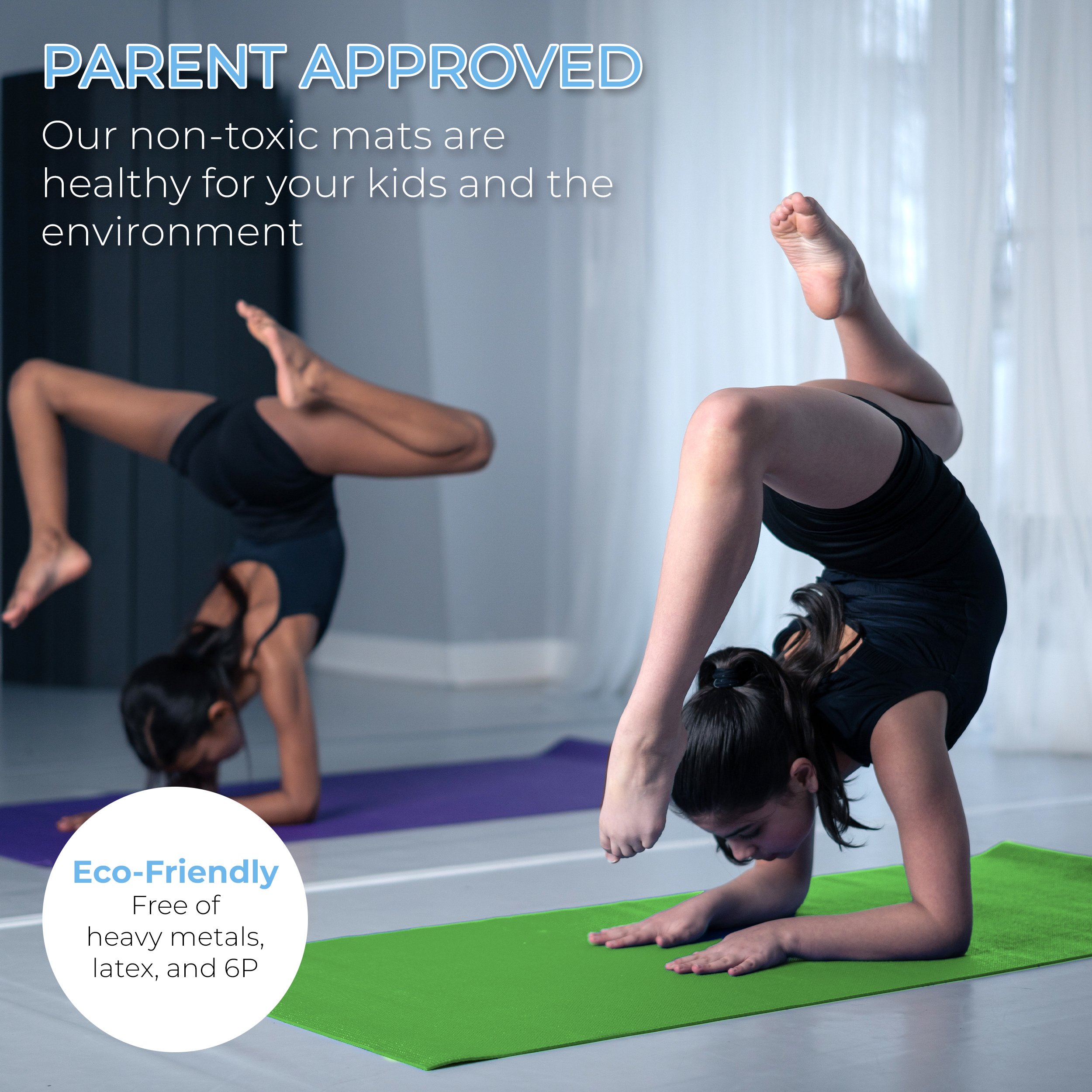 Hello Fit Kids Short Yoga Mat, Non-Toxic Bulk Exercise Mats, Non-Slip, 10 Pack, Green