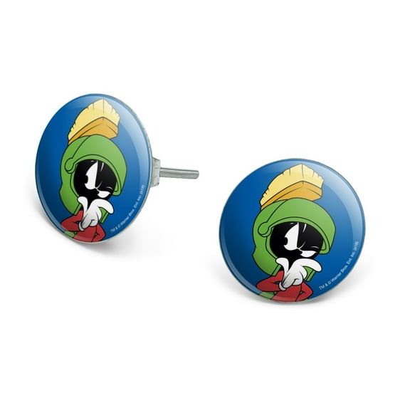 Looney Tunes Marvin The Martian Novelty Silver Plated Stud Earrings