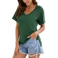 thumbnail image 5 of DODOING Women's T Shirt Short Sleeve Loose Short Sleeve Solid Color Top Cozy V Neck T Shirt Top, 5 of 8