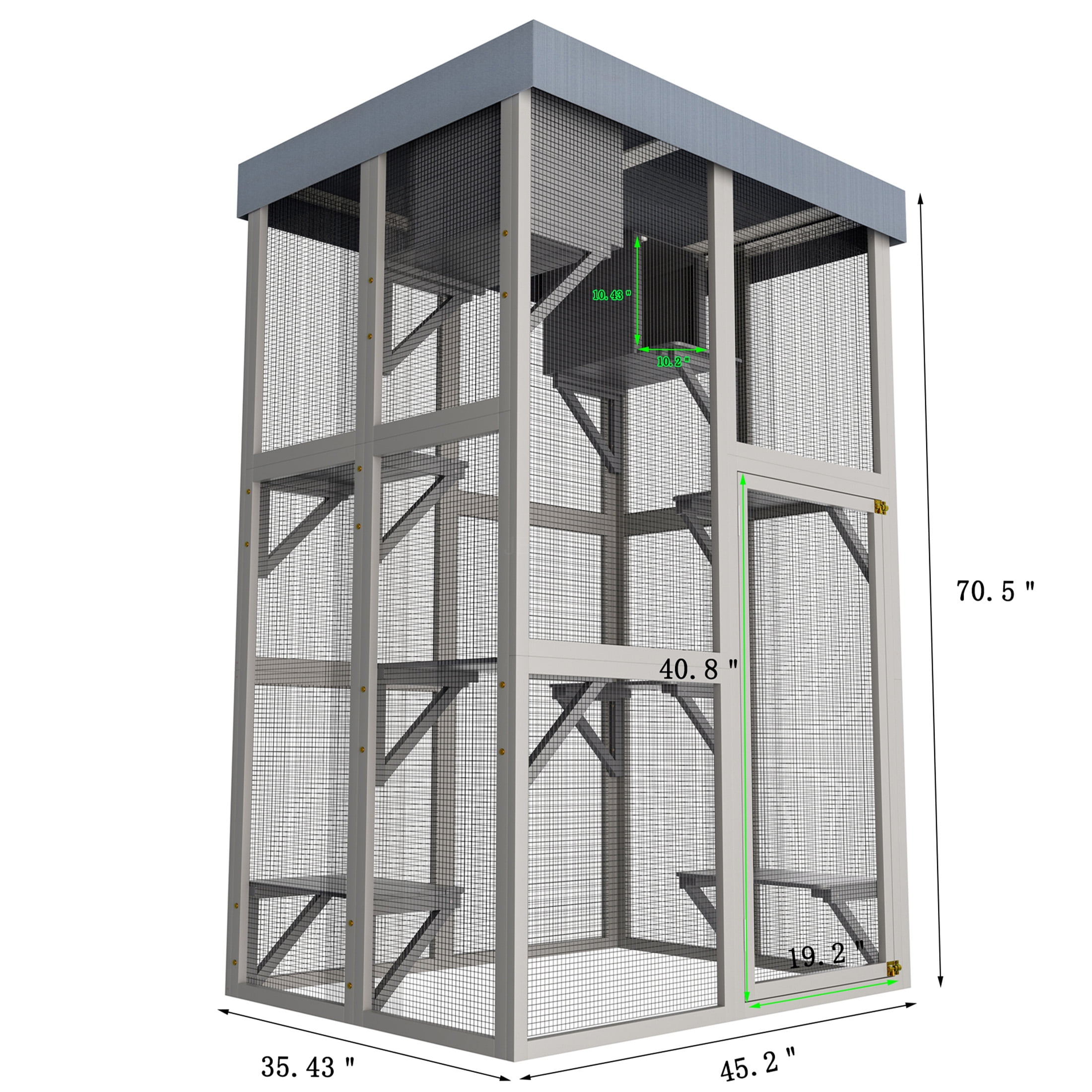 JERFIT Large 70.5 Inch Outdoor Wooden Catio Enclosure with Sunbathing Deck, 6 Platforms & 2 Condos, Waterproof Cover, Gray Cat Playpen