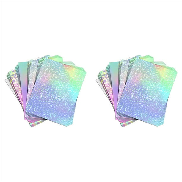 48 Hojas de Papel Adhesivo de Vinilo para Impresora de InyeccióN de Tinta - Papel Adhesivo Brillante Imprimible y Hojas Laminadas HolográFicas