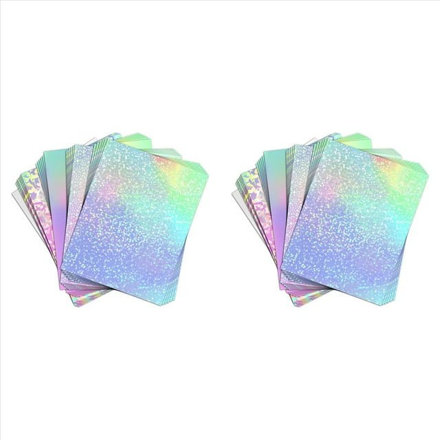 48 Hojas de Papel Adhesivo de Vinilo para Impresora de InyeccióN de Tinta - Papel Adhesivo Brillante Imprimible y Hojas Laminadas HolográFicas