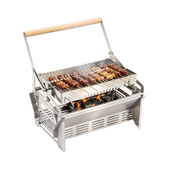 Barbecue Grill Stainless Steel 360° Flipping BBQ Grill Outdoor Portable Charcoal Grill for Camping Picnic Yard Party