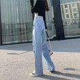 thumbnail image 2 of Pantalones vaqueros con estampado de corazón y pierna ancha para mujer, pantalones rectos con bolsillos y cintura alta, pantalones vaqueros holgados de estilo urbano, pantalones vaqueros, 2 of 3