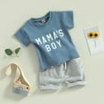 thumbnail image 2 of Okbabeha Toddler Baby Boy Mothers Day Outfit Mamas Boy Letter Short Sleeve T-Shirt Tops Jogger Pants Set Summer Clothes, 2 of 7