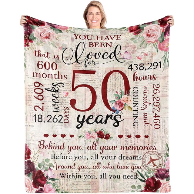 LHSHID 50th Birthday Gifts for Women Blanket 50th Birthday Decorations Woman 50th Birthday Gift Ideas Gifts for 50 Year Old Women 1973 Birthday Gifts for Women Throw Blanket 50x60in