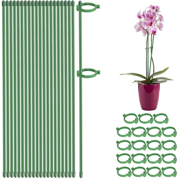 NOGIS Green Plant Stakes, 19 Pieces 16 Inch Plant Stakes with Adjustable Ring Buckles for Indoor Outdoor Plants, Plant Support Stakes Garden Stake for Plants Flowers Tomato Orchid Rose