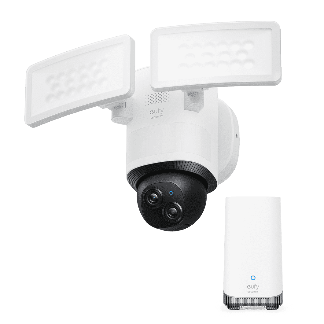 eufy Security Floodlight Camera E340 Wired with HomeBase 3 Dual Camera 360° Pan and Tilt 24/7 Recording Dual-Band Wi-Fi 2 000 Lumens Motion-Activated Local Storage No Monthly Fee