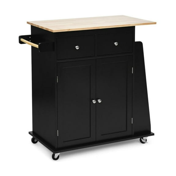 YYAo Kitchen Storage Island, Kitchen Cart,Rubber Wood Countertop Rolling Kitchen Island Cart-Black