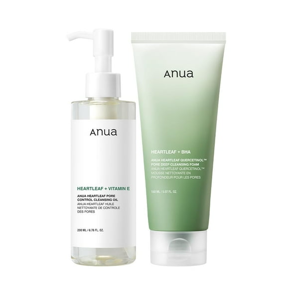 Anua Double Cleanser Duo for Facial Cleansing : Heartleaf Pore Control Cleansing Oil & Heartleaf Quercetinol Pore Deep Cleansing Foam for Double Clean