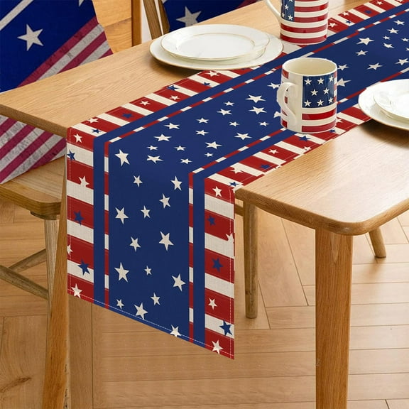 Yhmxh Memorial Day Patriotic 4th of July Table Runner, 13x72 Inch Red Blue White America Table Decor, Independence Day Kitchen Dining Tabletop Runners for Home Indoor Farmhouse Decoration