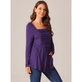 thumbnail image 2 of DARING DIVA Women's Long Sleeve Pleated Blouse Square Neck Babydoll Tops S Purple, 2 of 5