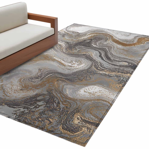Marble Area Rug 3x5ft Abstract Fluid Art Grey Brown Marble Texture Modern Non-Slip Washable Square Rugs Soft Felt Indoor Floor Mat for Bedroom Kitchen Living Room Bathroom