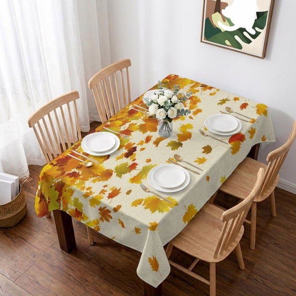 Maple Leaf Fall Table Cloth Waterproof Tablecloths, Thanksgiving Fallen Leaves Autumn Rustic Tablecloth Dining Table Cover for Kitchen Party Tabletop Outdoor, Rectangle Tablecloth 52x70 Inch