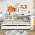 thumbnail image 2 of Furvclv Full Size Bed With L-shaped Bookcases, Pine Wood Platform Full Bed Frame With 2 Storage Drawers For Bedroom, No Spring Box Needed, 2 of 9