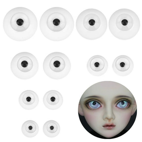 1 Set 12 Pairs 6 Styles Half Round Acrylic Craft Eyes for Doll Making White 6~11x2~4.5mm 2 pairs/style
