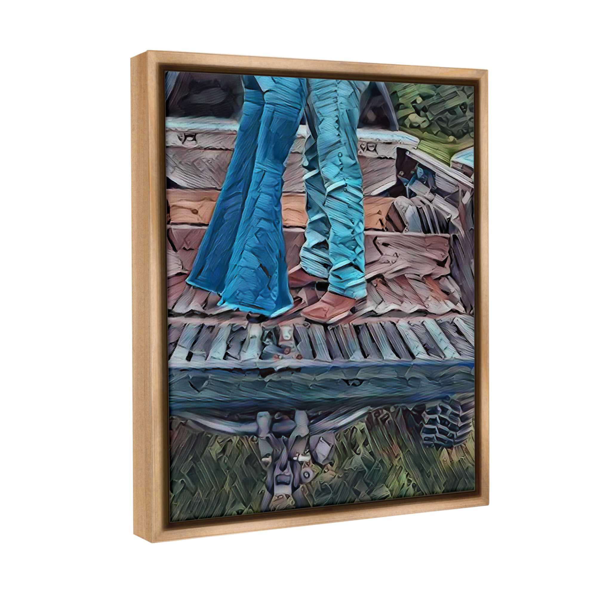 Stupell Industries Country Couple in Pickup Transportation Painting Brown Floater Framed Canvas Art Print Wall Art, 25 x 31